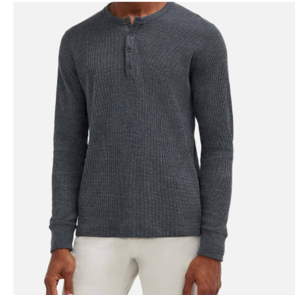 Rhone Waffle Henley, Size Small, Dark Heather, New